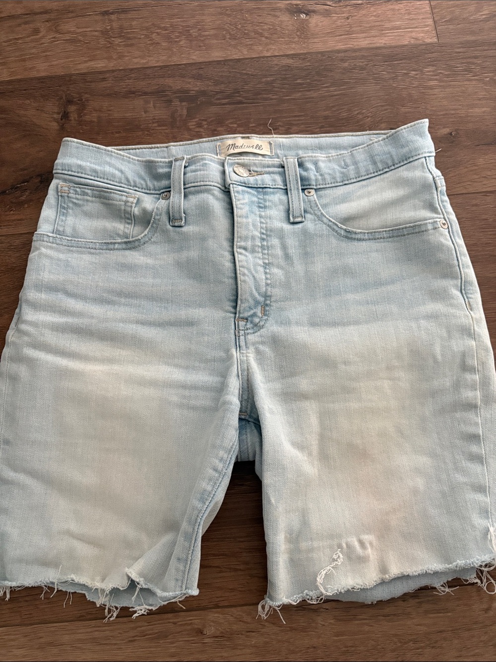 Madewell Faded Blue 9” Midrise Skinny Crop Denim Cutoff Shorts